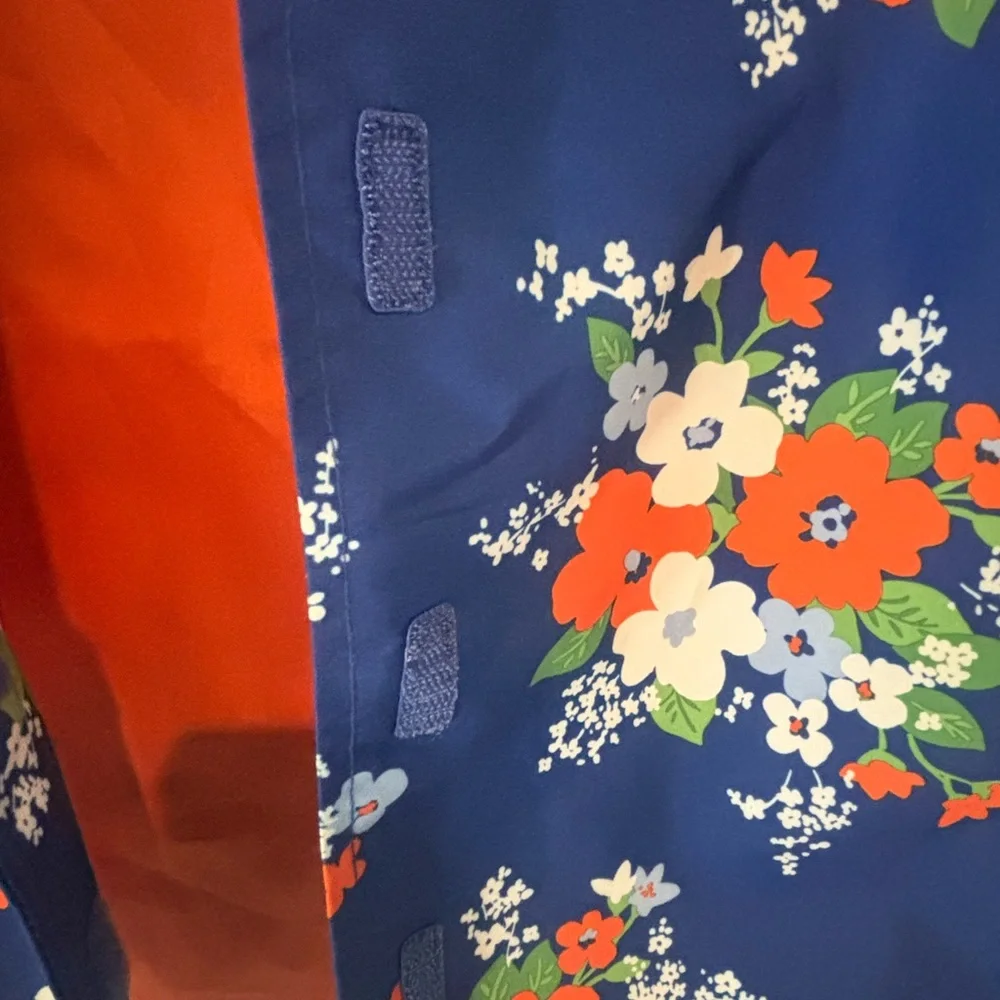 Gymboree Small 5-6 Floral Blue Raincoat Velcro Closure Hood Spring
